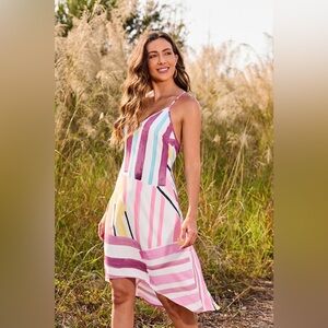 Cupshe Small‎ Art Rainbow Abstract Summer Spring Vacation Midi Dress